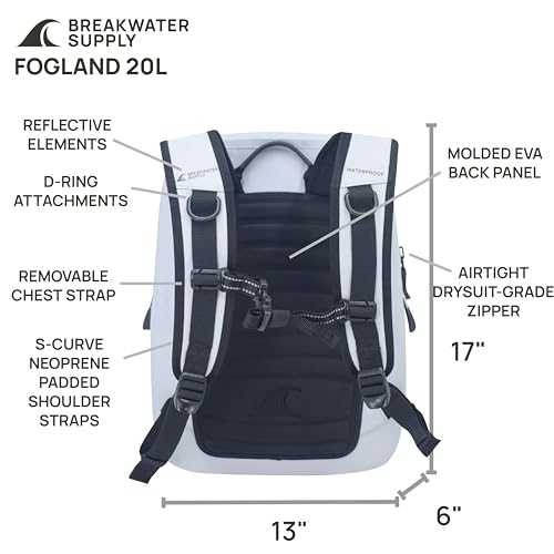 Breakwater Supply™ Fogland Waterproof IP68 Submersible Backpack | Laptop Sleeve, Side Pockets, Airtight Zippers for Outdoors, Travel, Kayaking, Hiking, Daypack, Unisex TPU Dry Bag (Fog White, 20L) - color: Fog White, size: 20L