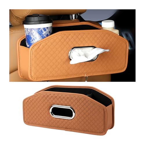 Car Seat Back Organizer, 4-in-1 Backseat Headrest Storage Box with 2 Cup Holder Hooks Tissue Box, Multifunctional Seat Back Storage Organizer for Hold Phones Drinks Bags, Universal Fit (Brown) - color: Brown