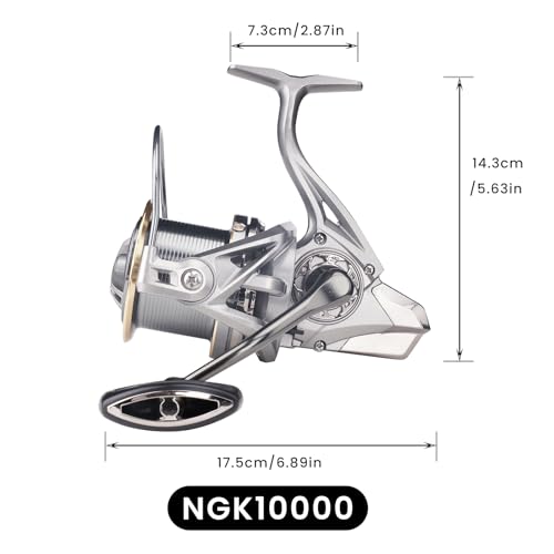 HAUT TON Spinning Reel 8000/9000/10000/12000/14000,6+1BB Metal Surf Fishing Reels,4.8:1 Gear Ratio 55lbs Drag Heavy Long Casting Inshore Saltwater Monster Fish - size: 10000, style: Ht-ngk