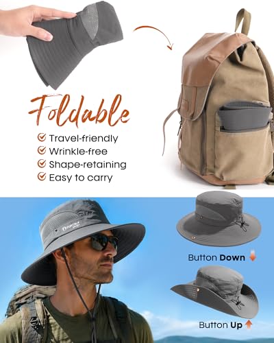 FURTALK Mens Bucket Sun Hat UPF 80+ Wide Brim Hiking Fishing Beach Outdoor Hats - color: Dark Grey