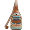 cakang Womens Sling Bag Crossbody Bags for Women Vegan Leather Sling Backpack Daypack Fanny Pack Crossbody Purse Travel - color: 7-rainbow Weaving-brown
