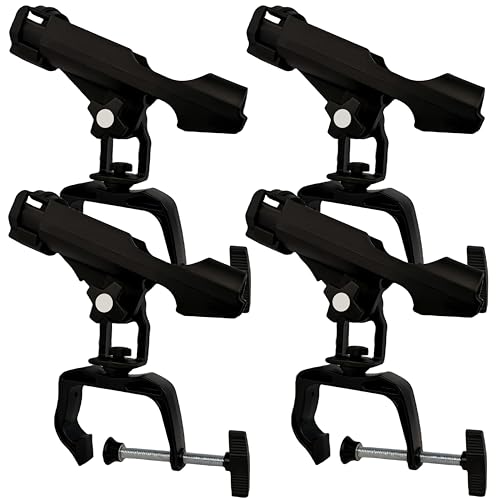 HiUmi Fishing Boat Rods Holder with Large Clamp Opening 360 Degree Adjustable Fishing Rod Racks Folding Holder - color: RH20L-4Pack