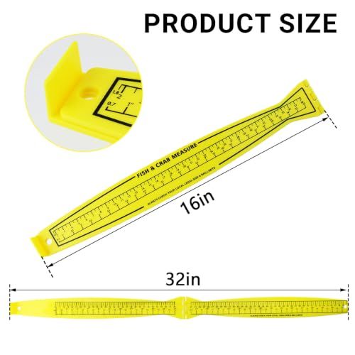 Dnyta Fish Measuring Board, 32in Foldable Portable Double-Sided Fish Ruler, Precise Measurement for Fishs and Crabs, Yellow