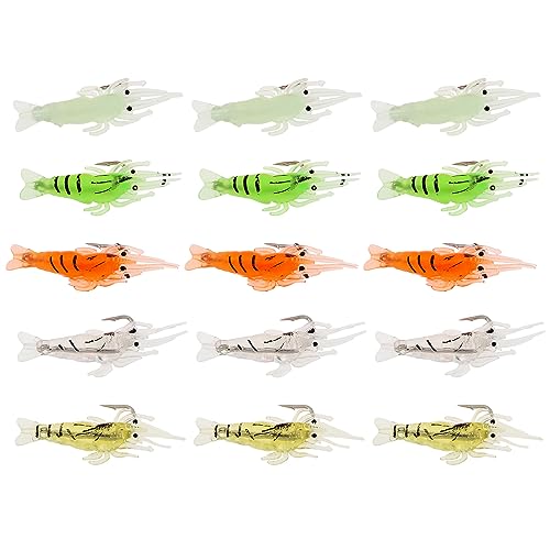 15pcs Shrimp Bait Hooks, Soft Fishing Lure Soft Bait, Soft Prawn Fishing Lures - color: Multi-color