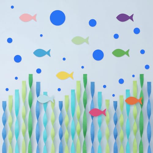 Colarr 43 Pcs Under The Sea Classroom Wall Decorations Set, Back to School Ocean Theme Birthday Party Supplies Crepe Paper Streamer Colorful Fish Cutout for DIY Craft Prop Bulletin Board Decor