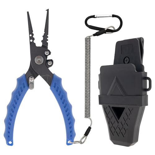 Reaction Tackle Fishing Pliers, Stainless Steel Saltwater Pliers with Braid Cutter, Hook Remover and Crimper, Teflon Coated with Sheath and Lanyard - size: 7" Split Ring