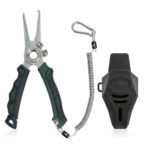 KANAMA 17-4 Stainless Steel Fishing Pliers, 7.5 Inch Rust Saltwater Fishing Pliers with Split Ring, Fish Hook Remover with Tungsten Carbide Braid Cutters, Non-Slip Handles Fishing Gifts for Men