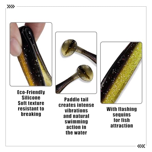 Paddle Tail Swimbaits FS/RE-10 | for Bass Fishing,14 Colors ,Fishing Lures with Flash Blade,Freshwater Saltwater ,Bass Bait,for Trout Catfish Pike - color: Color K, size: 9cm,50pcs