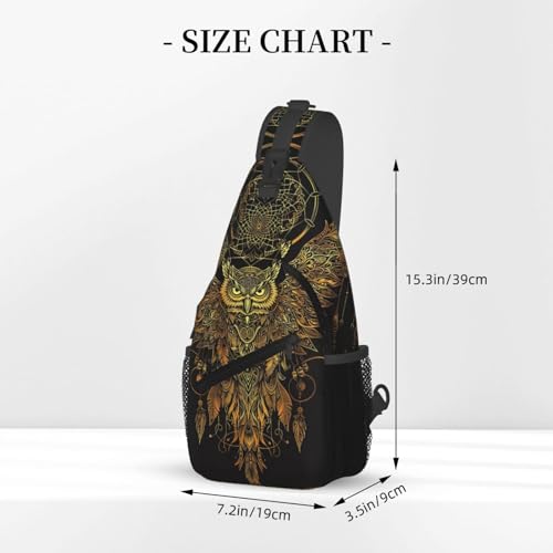 Golden Owl With Dream Catcher Sling Backpack Chest Bag Crossbody Shoulder Bag Gym Cycling Travel Hiking Daypack For Men Women - color: Golden Owl With Dream Catcher