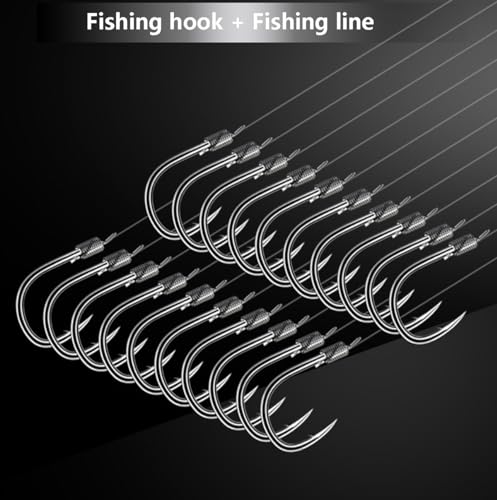 AMHDV Tiny Fishing Hooks with Line, Small Fishing Hook and Leader (Pack of 20) - color: Black, size: 12# (2.2-4.4lb)