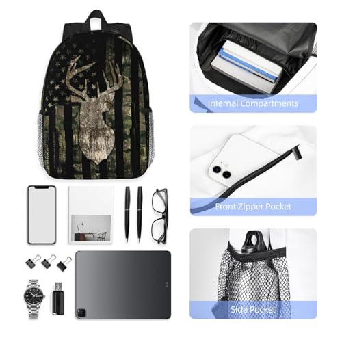 Camouflage Hunting Tactical Deer Camo American Flag 15 Inch Backpack Laptop Travel Bag For Men Women With Multiple Pockets Casual Hiking Gym Sport - color: Camouflage Hunting Tactical Deer Camo American Flag