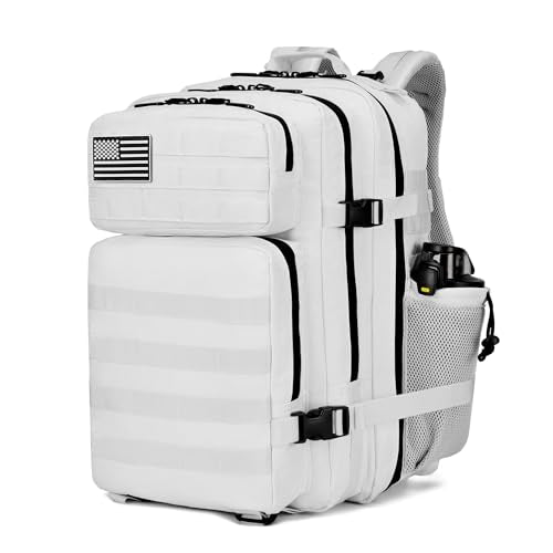 LUPU TACTICAL 45L Backpack for Men and Women 3 Days Assault Pack Outdoor Travel Hiking Camping Rucksack with Molle Webbing (White)