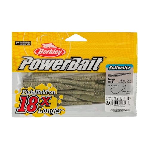 Berkley PowerBait Saltwater Bonga Stick Fishing Soft Bait, Irresistible Scent and Flavor, Ideal for Bass, Redfish, Trout and More - color: Shrimp n Grits, size: 4"