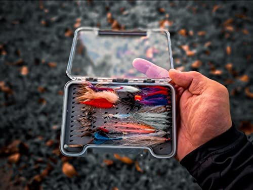 Waterproof Fly Fishing Boxes Super Slim Transparent Fishing Tackle Storage Easy Grip Foams Multi Magnetic Compartments Fishing Tackle Storage Trays 7.36"X4.02"X0.63"(Grey-H046LB) - color: Grey-LB