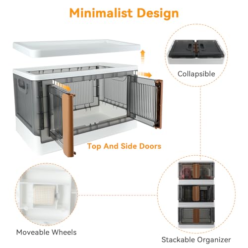 Storage Box, Cabinet with Lids, 8.4 Gallon (32L) Capacity, With Double Door and Lock, Foldable, Plastic, Underbed or Countertop Use, Home Organizer - color: White,Gray, size: 8.4 Gal (32L)