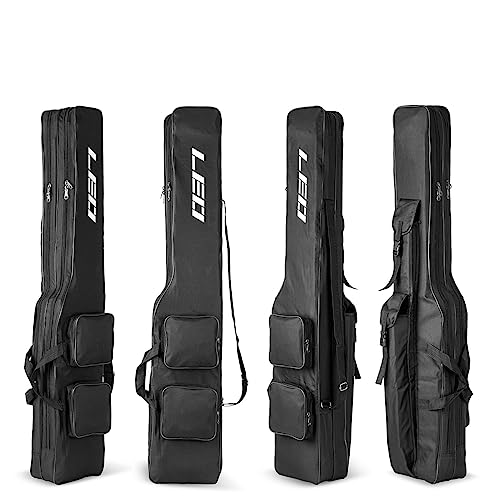 LEOFISHING Fishing Tackle Storage Bag - 130cm/4.27ft Portable Rod & Reel Organizer - Two Layer Durable Oxford Large Capacity Travel Fishing Cover Bag - 5 Colors - color: Dark Black
