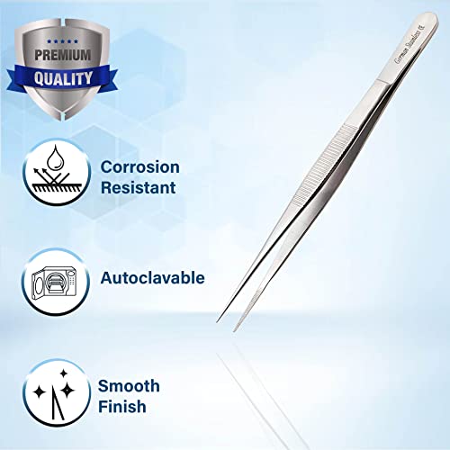 Stainless Steel High Precision Forceps with Fine Strong Straight Serrated Point to use Engineer Labware for Scientific Use (5.5 Inch) - size: 5.5 Inch