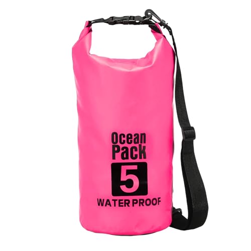 Waterproof Dry Bag, 5L Fit for Women Men Water Proof Bags Lightweight Dry Storage Floating Backpack with Whistle for Travel Backpacking Boating Kayaking Camping (Rose Red) - color: Rose Red, size: 5L
