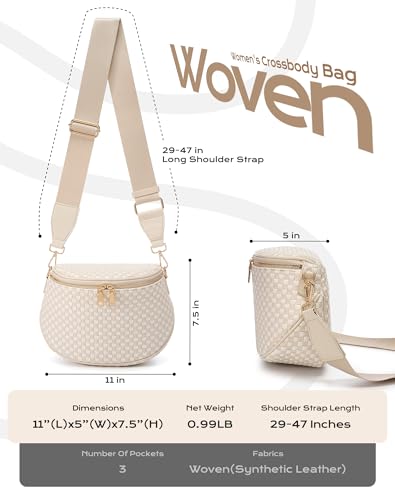 Trendy Woven Checkered Crossbody Bum Bag for Women，PU Leather Checkered Purse Fanny Packs Belt Bag (Woven Bum Bag - Beige White) - color: Woven Bum Bag - Beige White