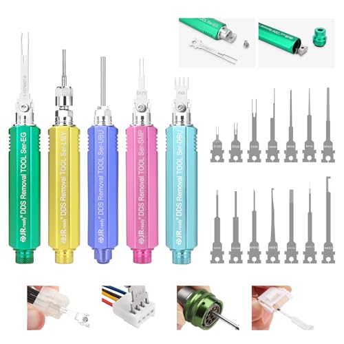 JRready ST5388 Terminal Removal Tool Kit 19PCS Pin Extractor Tool Set for Molex, Harting D Sub, Amphenol, Deutsch, Delphi, TE, Amp Connectors Electrical Computer Terminal Release Tools - size: 5PCS Pin Extractor+14PCS Replacement Tips
