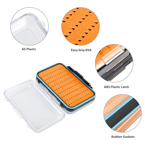 Gonex Fly Boxes for Fly Fishing Jig Boxes Two-Sided Waterproof Lightweight Fly Fishing Box Easy Grip Transparent Lid Fly Fishing Lures Box, 5.9"x 3.8"x 1.77", Orange - color: Orange, Black, Transparent, size: Size B (5.9"x 3.8"x 1.77")