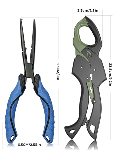 Fish Gripper 9.2",Muti-Function Line Cutter Fishing Pliers, Saltwater Fishing Tool Kit,Fishing Gear with Fishing Lanyard - color: 9"Fishing Pliers Blue