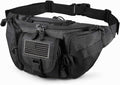 SOWHUP Tactical Fanny Pack,Military Waist Bag Pack with U.S Patch Utility Hip Belt Bumbag for Outdoor Fishing Hiking (Black(5 Zipper Pockets)) - color: Black(5 Zipper Pockets)