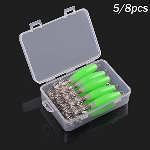Luminous Squid Jig Hooks Saltwater Glow Squid Jigs Fluoresent Cuttlefish Sleeve Fishing Jigs Squid Hard Night Fishing Bait Octopus Lure Glow in Dark Green Color - color: 5pcs