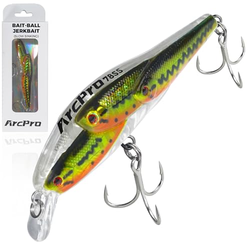 Fishing Lures Minnow Fishing Jerkbait Hard Bait, Noisy Wiggling and Vibrating Actions for More Bites, Deep Diving Swimbait Hard JerkBaits for Bass Pike Trout Walleye Freshwater Saltwater - color: Bass