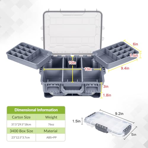 THKFISH Waterproof Tackle Box, Portable Fishing & Tackle Storage Box with Two 3500 Stowaway Boxes and Removable Dividers, Tackle Box, Thicker Floating Airtight Stowaway,Pink/Green/Blue/Grey - color: M-Pink