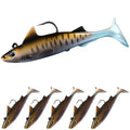 Pristis 6 pcs Sharkita Jig Head Soft Fishing Lures, Plastic Pre-Rigged Paddle Tail Shark Shad Swimbaits, Durable Sinking Worm Bait Set Gear Kit for Saltwater Freshwater Bass Crappie Walleye Trout - color: Tiger Shark