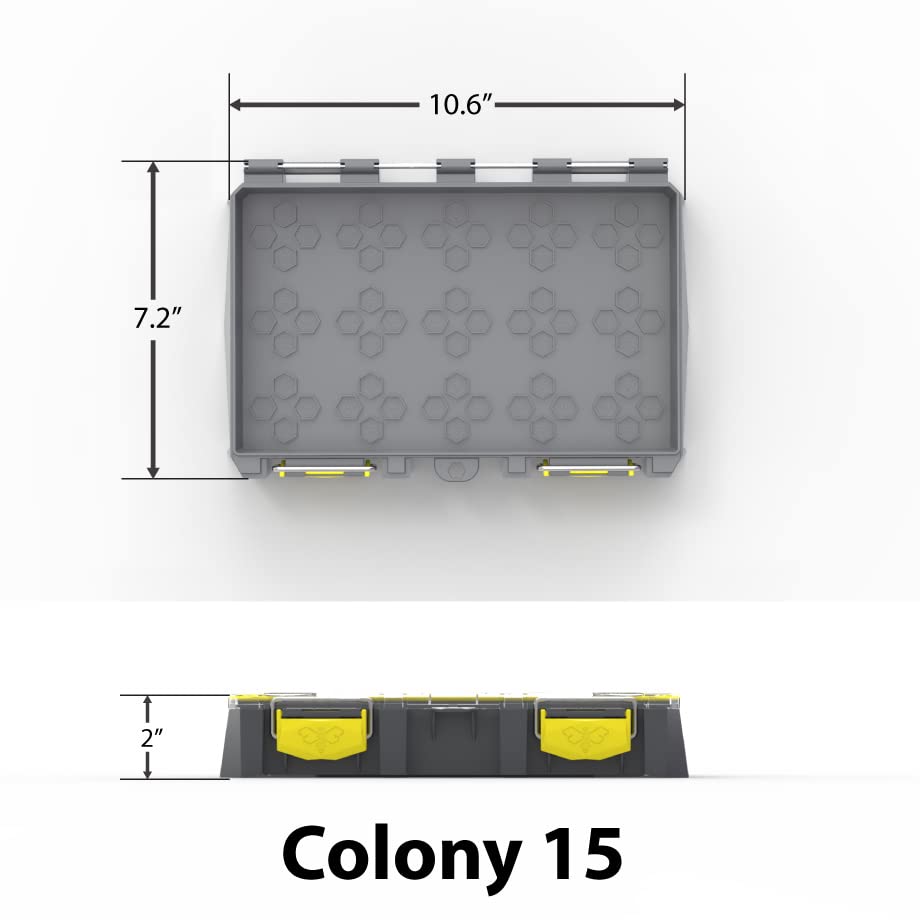 BUZBE Colony 15 Modular Tackle Box, Customizable Waterproof Plastic Organizer, Fishing Tackle Storage, Small Parts Box, Grey and Yellow - style: Colony 15- Box Only