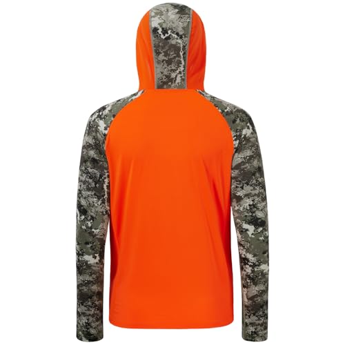 BASSDASH Men’s UPF 50 Performance Fishing Shirt Cooling Hoodie Camo Long Sleeve FS17M - color: Blaze Orange/Grunge Camo, size: 4X-Large