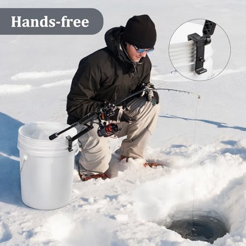 Huntury Adjustable Bucket Rod Holder for Ice Fishing, Clip On Mount, Foldable, Adjustable Angle, Ice Fishing Accessories, Ice Fishing Gear - style: Dual - Adjustment