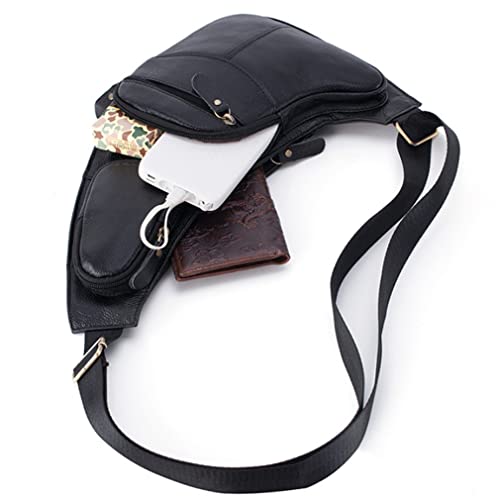 Vintage Leather Sling Bag Backpack for Men Crossbody Shoulder Chest DayPack Backpacks - color: #01black
