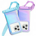 Floatable Waterproof Phone Pouch Case 2 pcs for iPhone 17 16 Pro Max/15/14, IP68 Travel Cellphone Dry Bag Beach Cruise Ship Essential Bag with Crossbody Lanyard, Iridescent Blue and Purple-7″ - color: A03-Blue and Purple