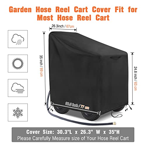 Garden Hose Reel Cart Cover, 600D Outdoor Hose Cart Covers for outside, Waterproof Anti-UV Hose Reel Cover, All Season Protection-30.3"L x26.3"Wx 35"H - size: 30.3"L x26.3"Wx 35"H
