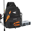 KastKing BaitSpace Fishing Sling Bag, Fishing Backpack with Rod & Beverage Holder, Tackle Bag for Fishing Gear - color: H: Black - with (2) 3600 tackle boxes, size: Large