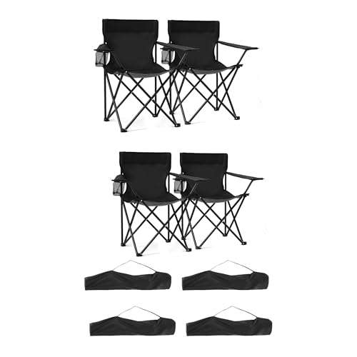 4 Pack Lightweight Camping Chairs Folding Lawn Chair Outdoor Beach Chair with Cup Holder & Carry Bag for Outside Sports, Fishing, Hiking, Travel, Picnic, Backyard（Black） (Black, 4PC) - color: Black, size: 4PC