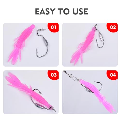 10 Pcs Soft Swimbait Lures, 6.4cm/2.5in Shrimp Shape Soft Plastic Fishing Lures Kit, Bass Fishing Lure Swim Baits with 5 Color, for Fishing Trout, Crappie, Bass, Redfish, Freshwater, Saltwater - color: Rose Red, size: 3.15 inch