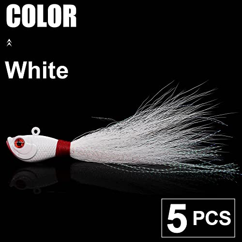 Bucktail-Jigs-Saltwater-Hair-Jigs-Head -Fishing-Lures-Assorted Kit - color: All White -5 Piece Kit, size: 1-1/2 oz 5 pack