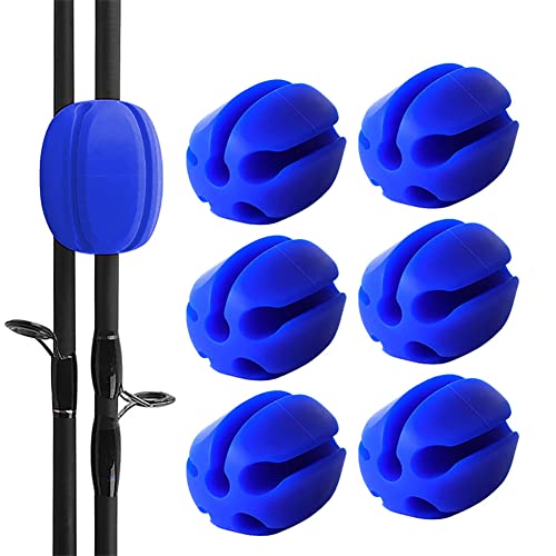 6pcs Fishing Rod Holder Straps, 5 Hole Fishing Tackle Ties, Silicone Stretchy Rod Holder, Fishing Rod Tie Holder Egg Shaped Binder for Outdoor Fishing blue - color: blue