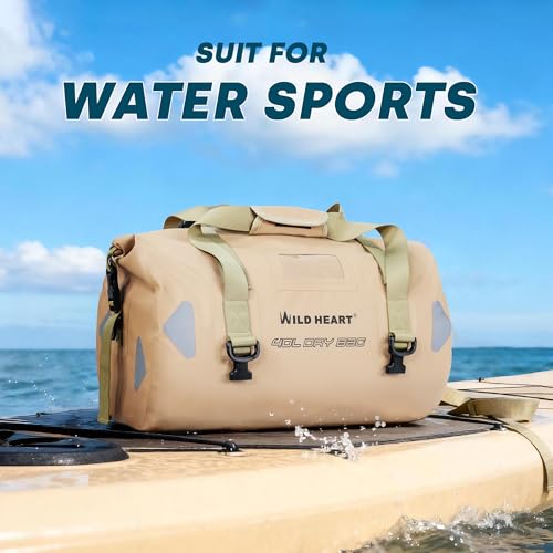 WILD HEART Waterproof Motorcycle Duffel Bag PVC500D Double-bottom With Rope Straps and Inner Pocket 40L 66L 100L for Kayaking, Camping, Boating,Motorcycle - color: 66L Khaki, size: 66L