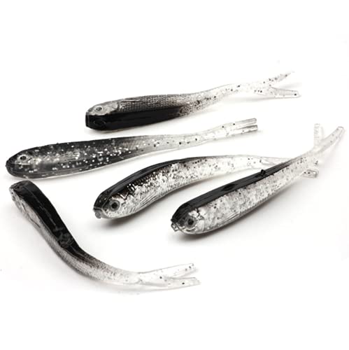 Cafurty 10Pcs Fishing Soft Plastic Lures, Minnow Crappie Lure Soft Fishing Lure Gray Lure Swim Bait Silver Carp Fish Tackle Artificial Bait Split Tail Set