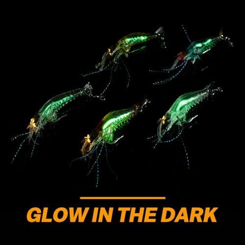 Goture Shrimp Lures,Soft Shrimp Fishing Lures for Freshwater Saltwater,Luminous Shrimp Bait Set with Sharp Hook and Swivel for Trout Bass Salmon Crappie,5 Color Saltwater Fishing Lures