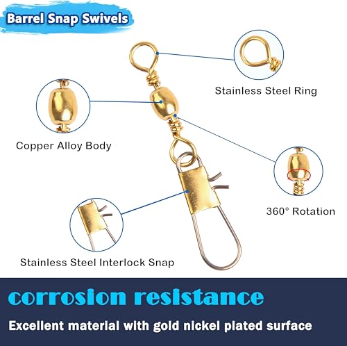 Barrel Snap Swivels Fishing Tackles, 100pcs Fishing Swivels Safty Snaps Accessories, Stainless Steel Fishing Leader Line Lure Connector for Saltwater Freshwater - color: Golden, size: 50pcs-#8 (31LB)