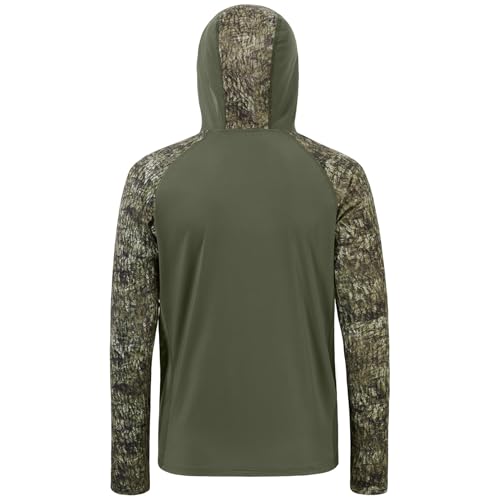 BASSDASH Men’s UPF 50 Performance Fishing Shirt Cooling Hoodie Camo Long Sleeve FS17M - color: Olive Green/Moss Wood, size: XX-Large