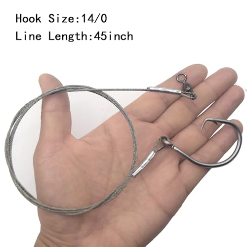 Pre-Tied Shark Fishing Hook Rigs, 2 Pack, Heavy Duty Stainless Steel Leader Wire, Big Game Circle Hooks 14/0 16/0 18/0, for Deep Sea Fishing Shark Tuna Halibut - size: 16/0