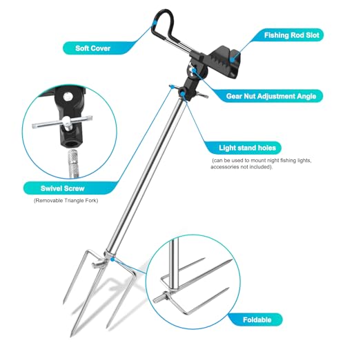 2 Pack Fishing Rod Holders for Bank Fishing, Multifunctional Stainless Steel Fishing Pole Holders for Ground, 360 ° Adjustable & Detachable Easy to Carry, Gift for Men Father’s Day, Birthday Day - style: All-season