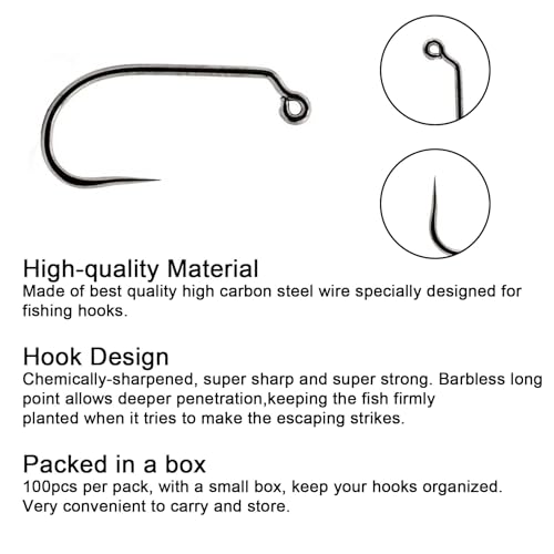 Eupheng Fly Fishing Hooks 100pc Pack Barbless Catch & Release Dry Wet Nymph Shrimp&Pupa, Streamer, Caddis, Jig, Scud Flies Fishing Hooks - color: EP Fly-C&R-JIG-0051, size: #12
